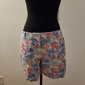 Talbots Multicolor Paisley & Nautical Print Shorts — Red, Blue, Yellow, Cream